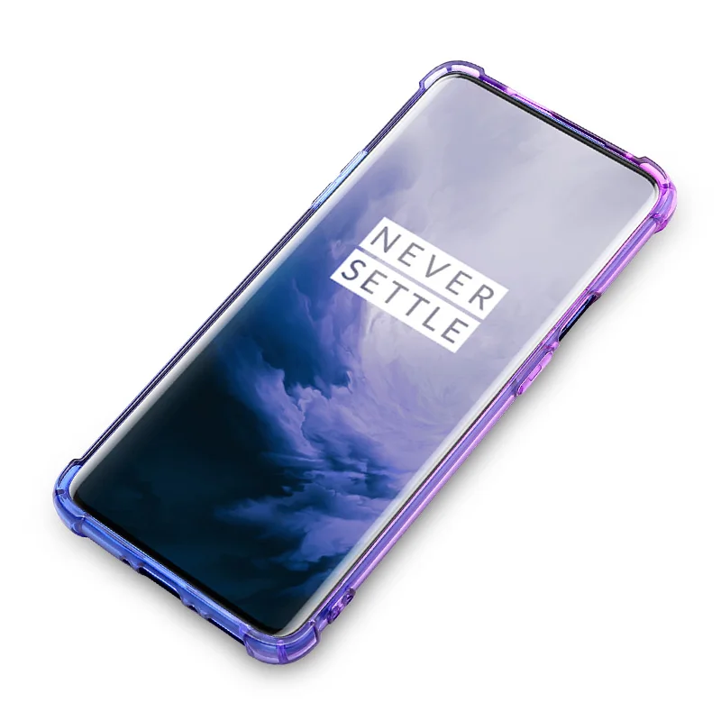 Shock Absorption Color Gradual Change Phone Case For One Plus 7 Pro Anti Skid Soft TPU Rubber Dust Plug With Lanyard Hole |