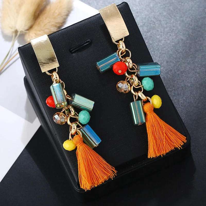 Модные новые женские серьги хрустальные подвески богемные длинные кисточки