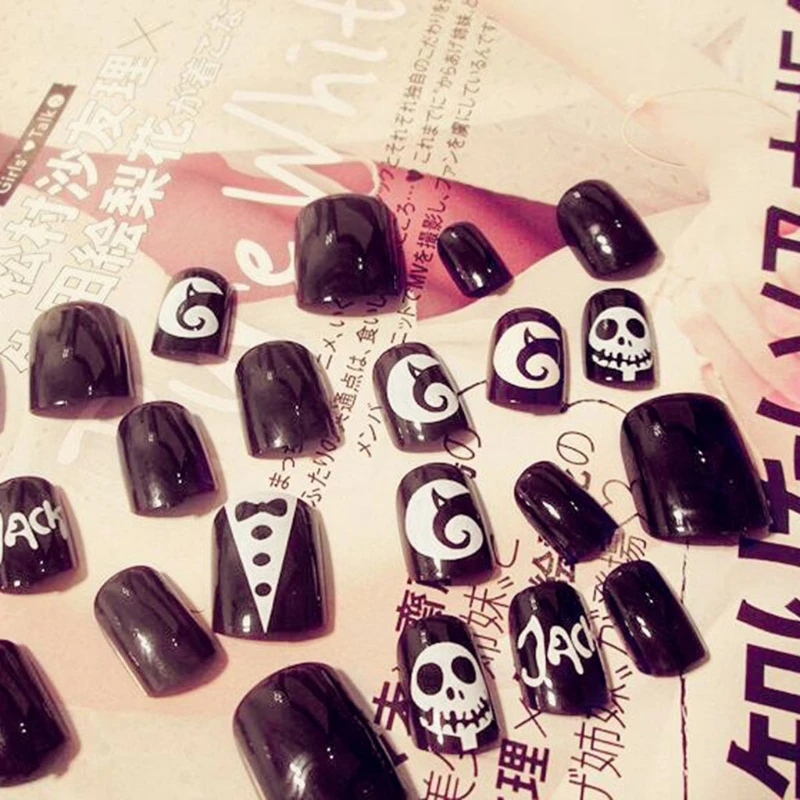 24 шт акриловый дизайн накладные французские поддельные ногти полное покрытие