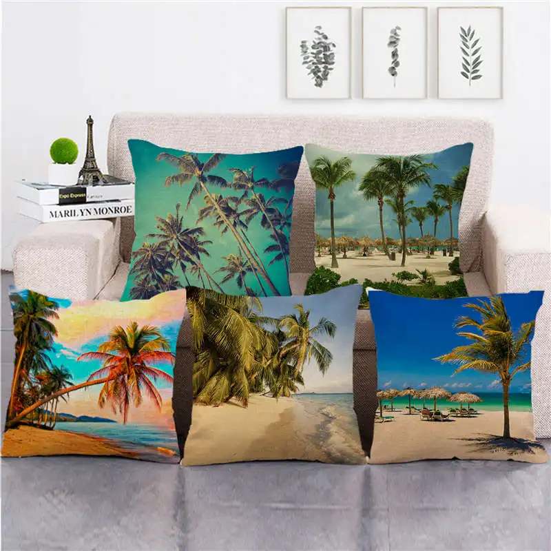 

45cm*45cm Palm scenery on tropical beaches throw cushion cover linen/cotton sofa pillow cover decorative pillow case