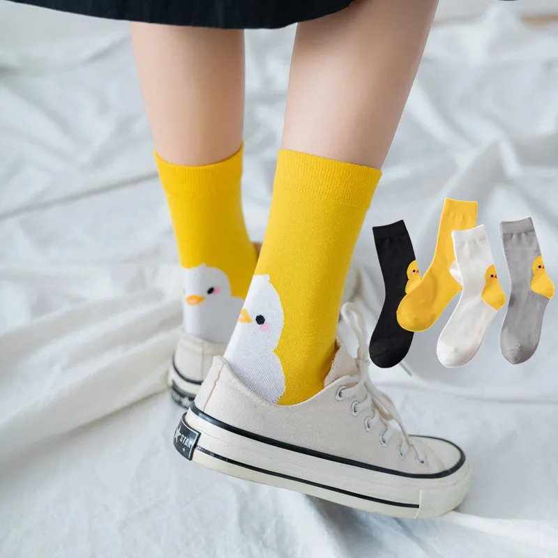 Kawaii желтый цыпленок носки с мультяшным рисунком Для мужчин женщин в стиле хип-хоп
