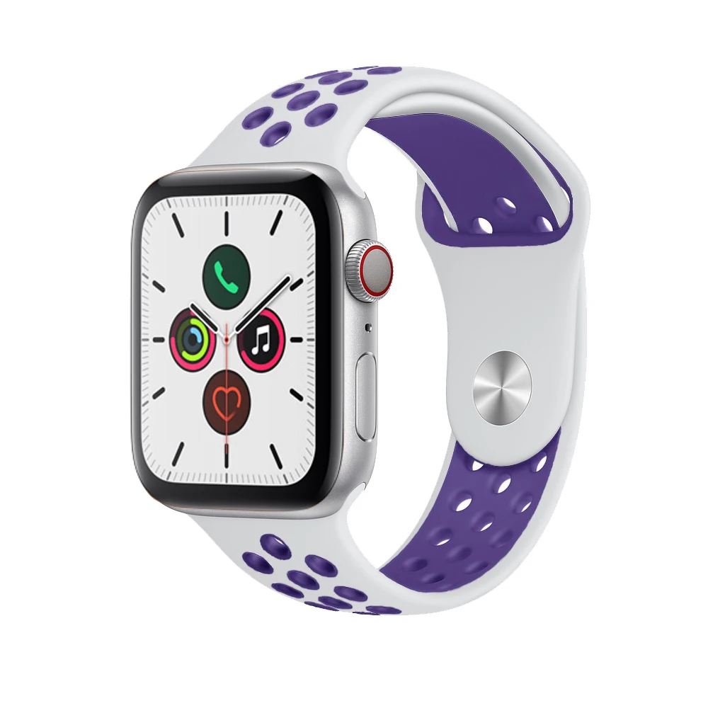Силиконовый ремешок для apple watch 5 4 band correa apple watch 44 мм 40 мм 42 мм 38 мм iwatch 5 4 3 2 1 спортивный браслет на запястье - Цвет ремешка: White light purple