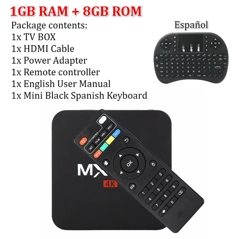 1G Black ES Keyboard T tv BOX MX Pro 4K Android tv Box IP tv Android 9,0 OS 1GB 8GB RK3229 4K 2,4 GHz wifi четырехъядерный Smart tv Box медиаплеер - Цвет: 1G Black ES Keyboard