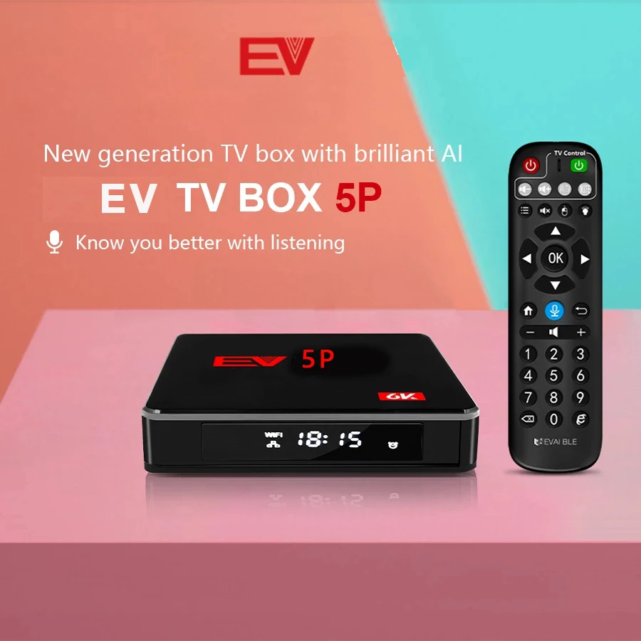[Натуральная кожа] новейшие EVBOX 5P Smart ТВ коробка EV 5S AI голосовых Управление для