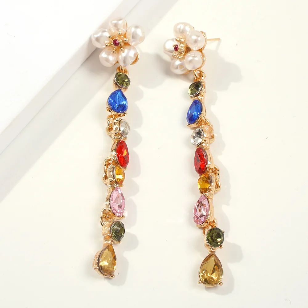 2020 роскошные разноцветные Кристальные длинные серьги для женщин искусственный