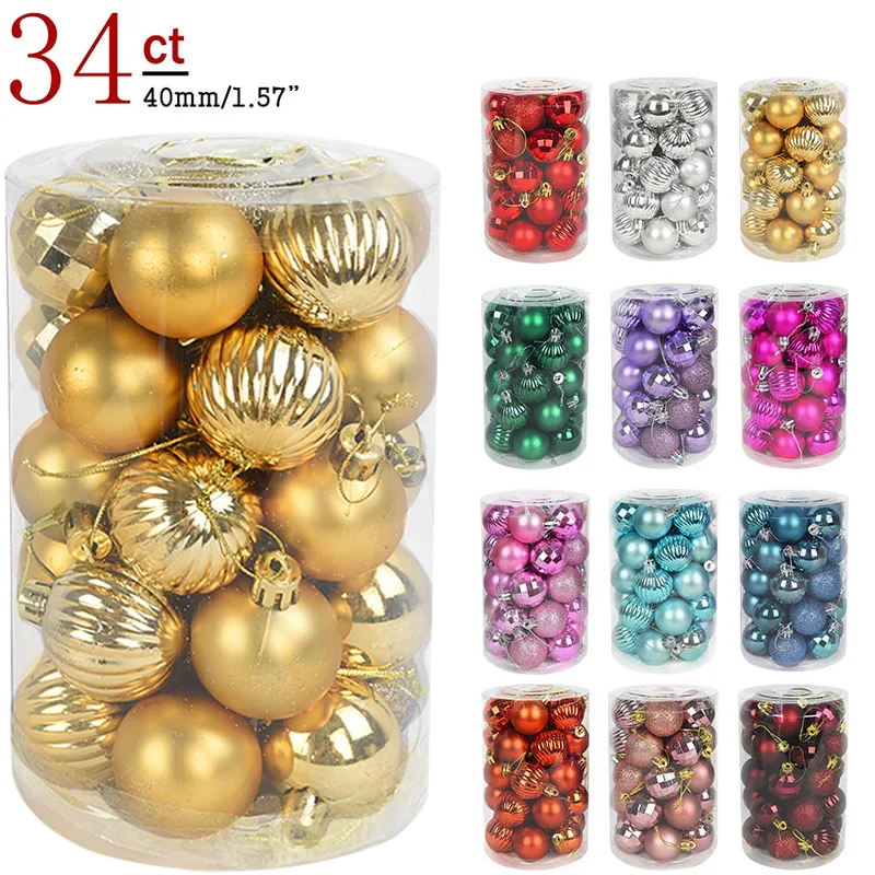 

34pcs 4cm Christmas Tree Decorations Balls Bauble Xmas Party Hanging Ball Ornaments Christmas Decorations for Home New Year Gift