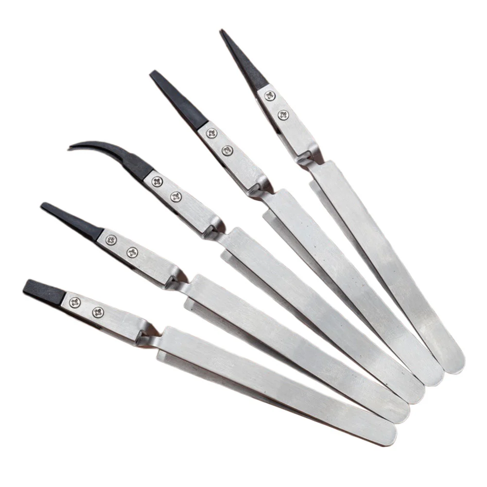 

5pcs Soldering Tweezers with Ceramic Tips Professional Non-Conductive Tweezers