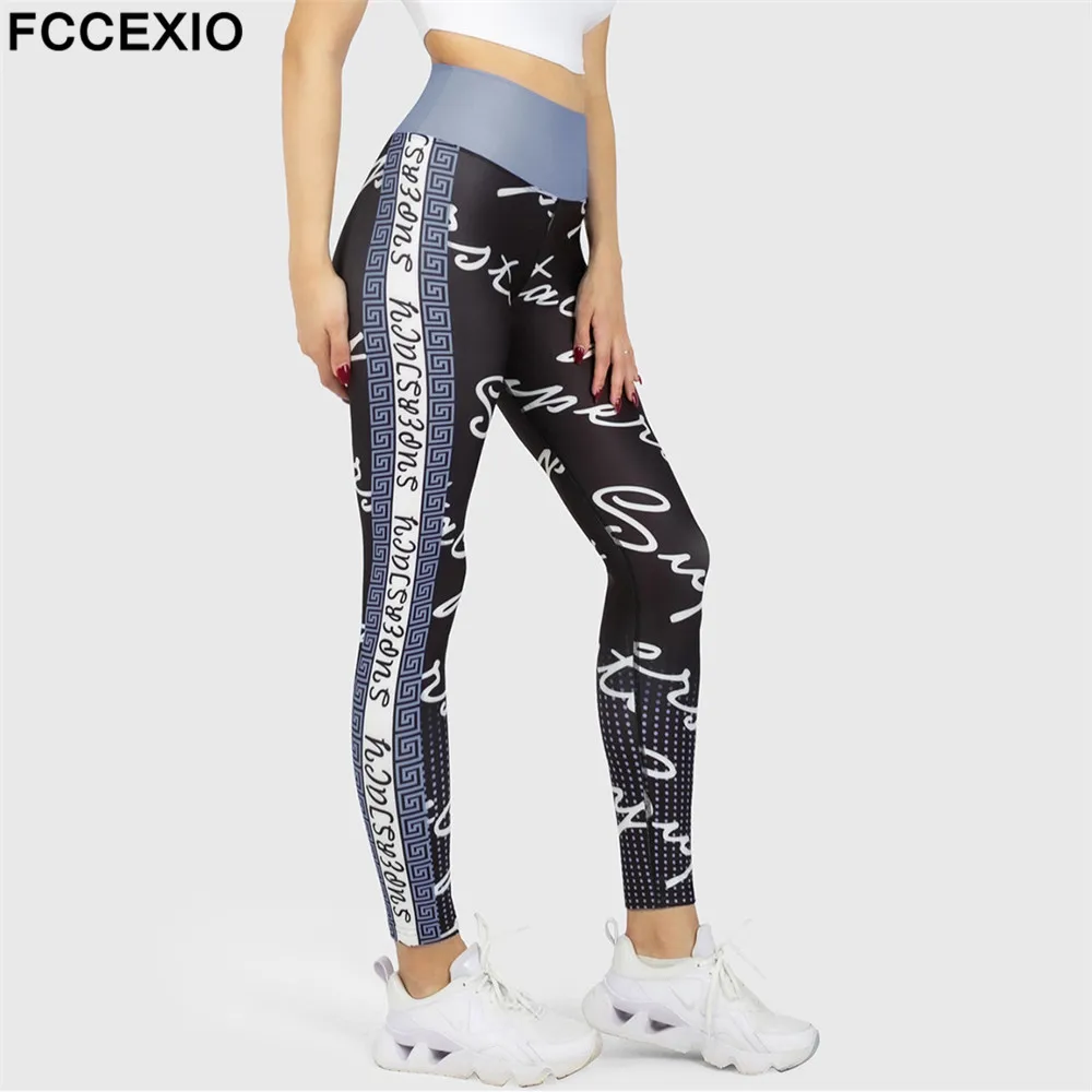 

Леггинсы FCCEXIO женские с высокой талией, простые тренировочные штаны с английскими буквами и 3D принтом, облегающие пикантные мягкие Стрейчев...