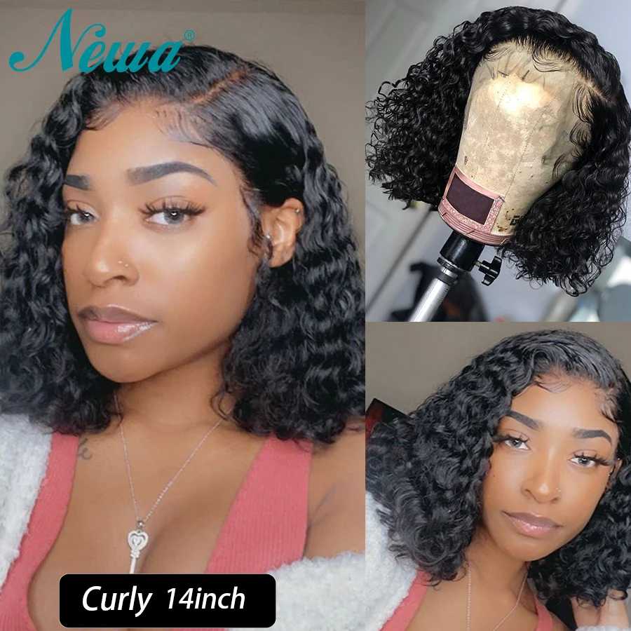 

Newa Hair Lace Front Human Hair Wigs Pre Plucked Short Human Hair Bob Wig 13x6 Brazilian Curly Remy Hair Lace Frontal Wigs Black