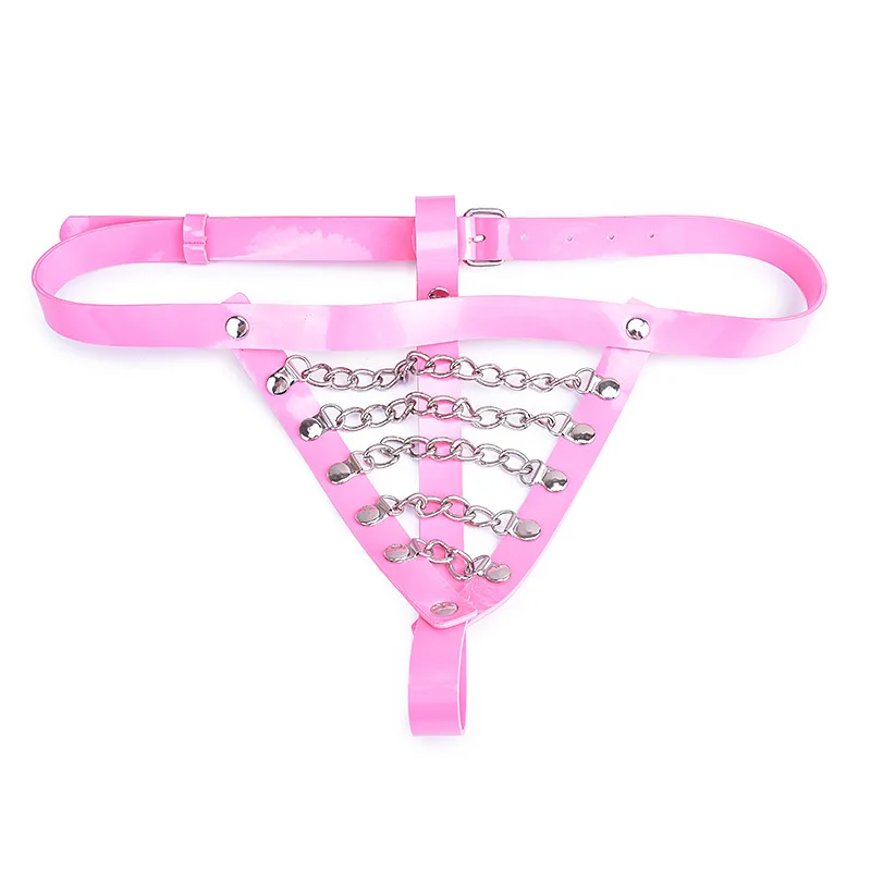 Экзотические аксессуары кожаный бондаж с эффектом влажного вида лямка через шею