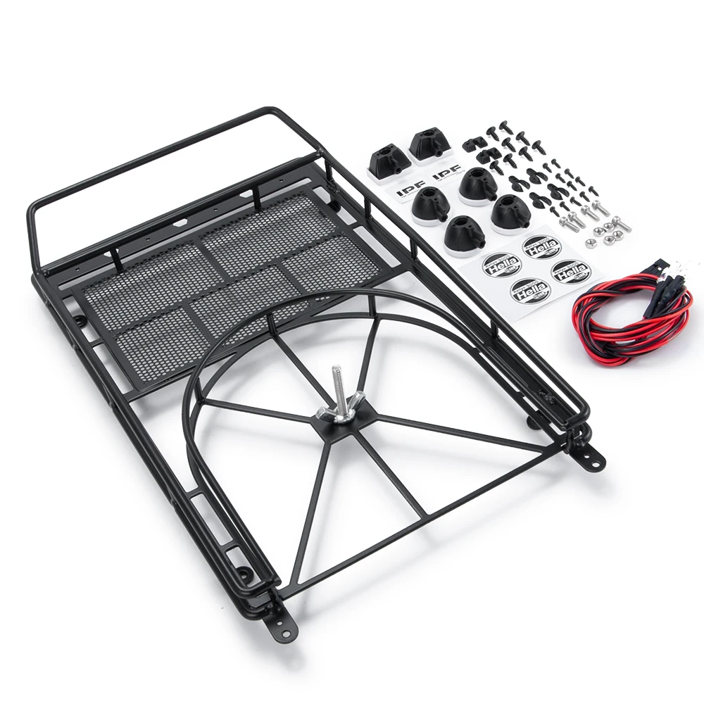 Высококачественный металлический багажник на крышу с 4 светодиодами для 1:10 RC Rock