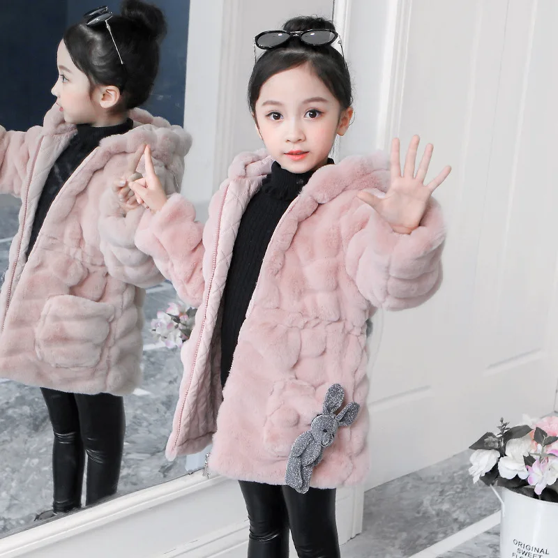 

2020 New Winter Fur Grass Baby Clothes Cute Children Jacket For Girls Hooded Clothes Girls Windbreaker For Girls 4 to 12 Years