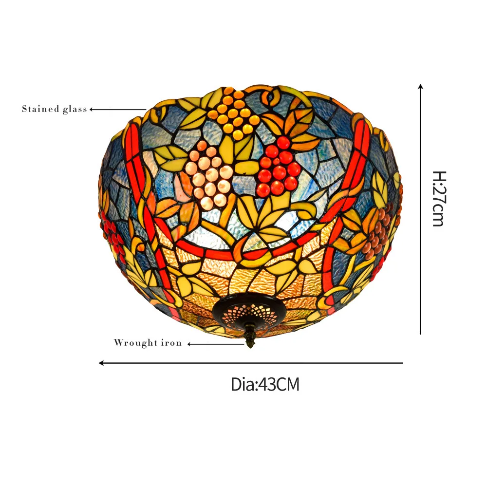 43 см творческий виноград Винтаж цветное стекло Тиффани маленькая гостиная