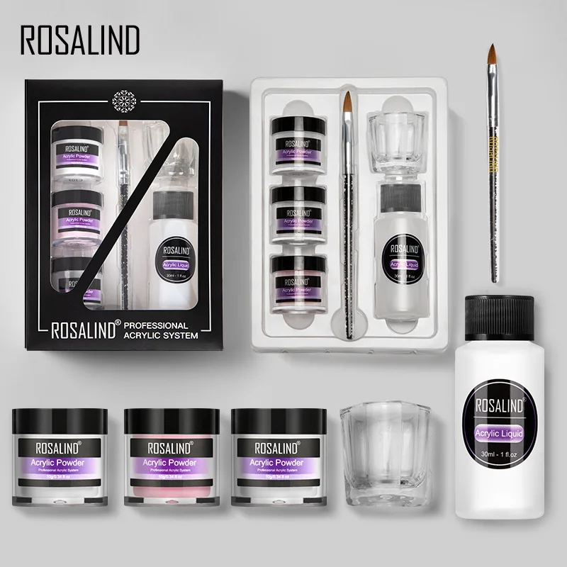 

ROSALIND Acrylic Powder Set Dipping Carve Crystal Powder Poly Nail Gel For Extension Builder Tools Manicure Set Acrylic Nail Kit