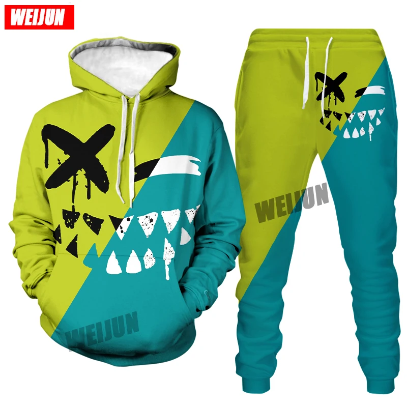 

2021 Autumn and winter XXOO pattern 3d printed hoodie street fashion men's casual sports suit men's oversized pullover