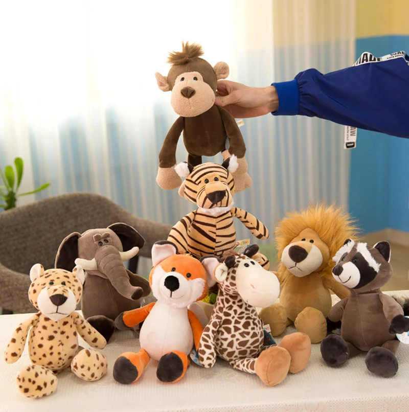 Мягкие плюшевые игрушки 25 см мультяшный милый слон обезьяна енот лиса Лев тигр