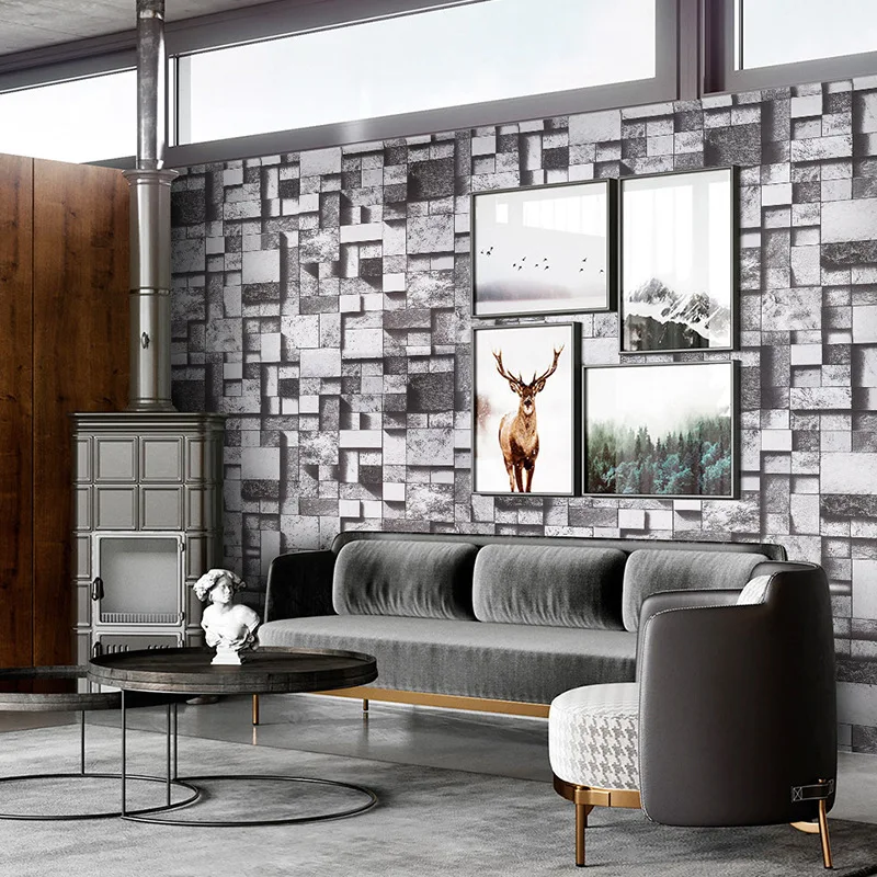 Винтажная кирпичная настенная бумага 3D Домашний Декор Ретро серый синий