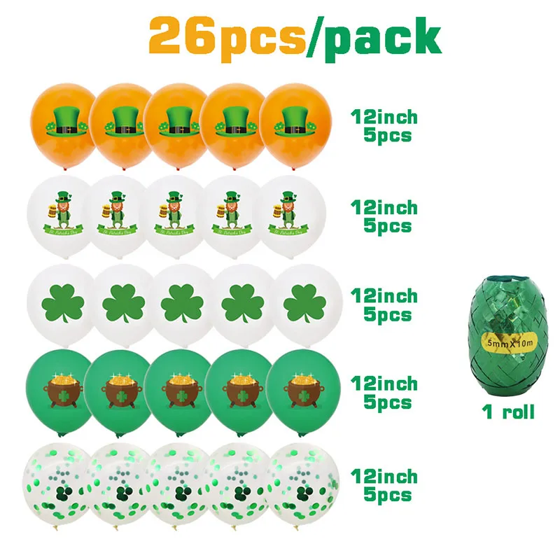 

26pcs Irish St. Patrick's Day Sequined Latex Balloons Set Clover Theme Party Decorations Helium Globos Kids Festival Decoration