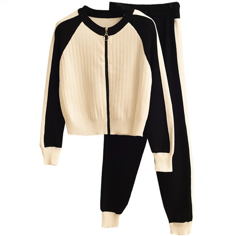 

Женский трикотажный спортивный костюм, комплект из 2 предметов, свитер с круглым вырезом и штаны для бега с морковкой, пуловер, свитер, шикар...