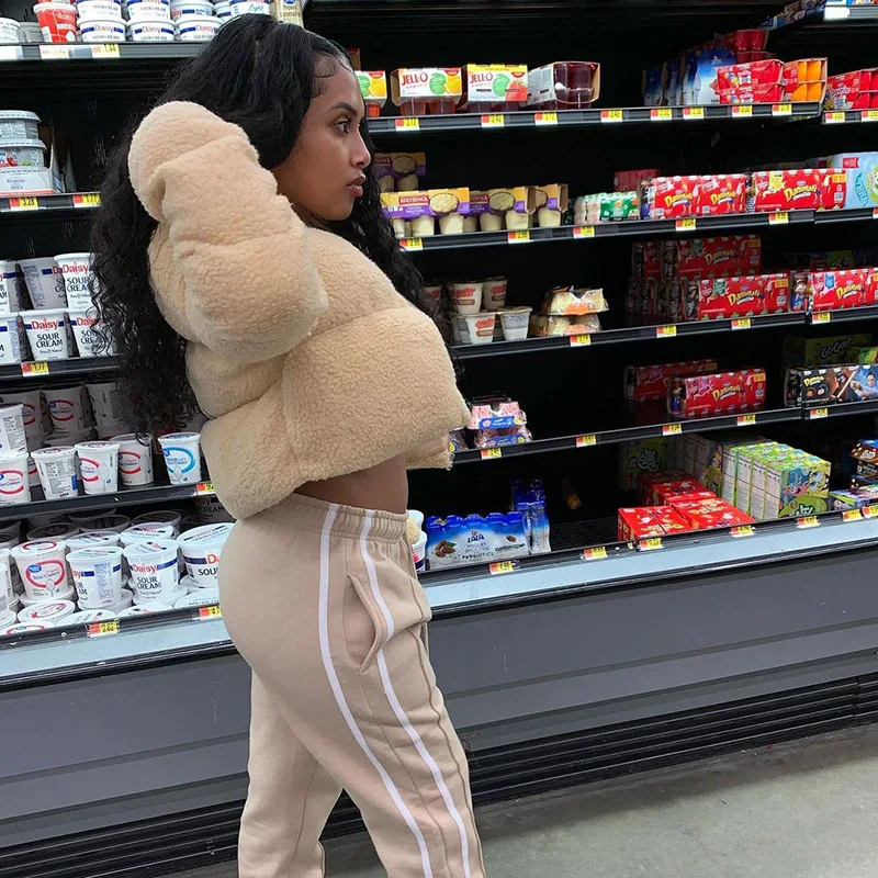 Zoulv Autumn/Winter Polar Fleece Women Cotton Jacket Long Sleeve Short Teddy Fleece Warm Collar Zipper Cotton-padded Jacket Coat