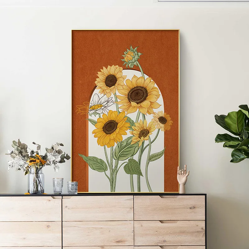 

Flower Unframed Fabric Cloth Classic Canvas Printings Gold Decor Tropical Wall Art Psychedelic Minimalist Turquoise