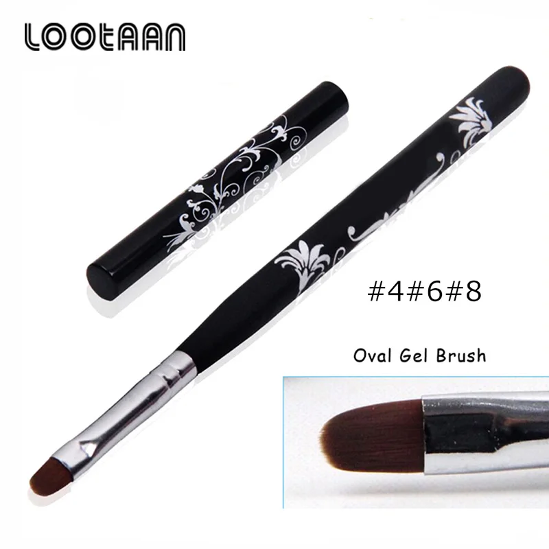 Lootaan #4 #6 #8 #10 фотополировочная Кисть для ногтей черная деревянная ручка резные