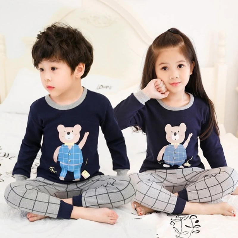 

2020 Children Pajamas Clothing Set Boys & Girls Cartoon Sleepwear Suit Kids Long-sleeved+pant 2-piece Cartoon Pijamas 2-14 Years