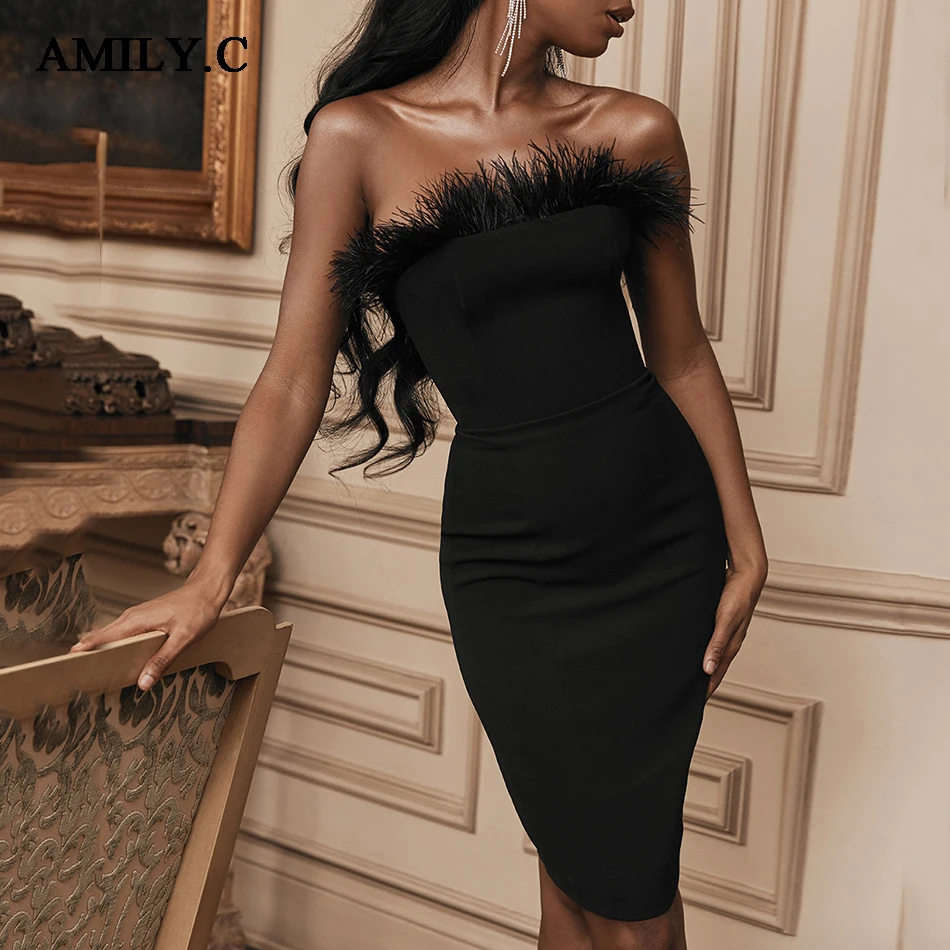 Amily. c Vestidos Бандажное платье 2020 роскошное черное мини Вечерние платья с открытыми