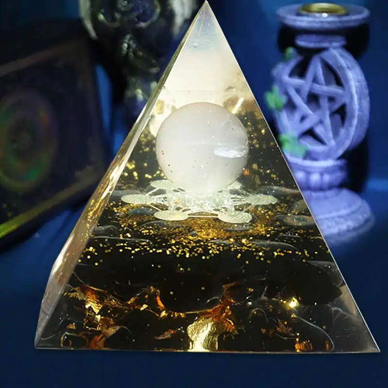 

New Orgonite Pyramid 6cm Symbolizes The Lucky Citrine Pyramid Energy Converter To Gather Wealth And Prosperity Resin Decor