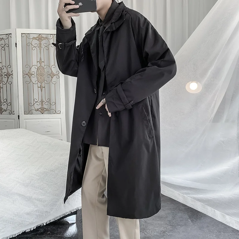 Трендовый тренчкот средней длины в гонконгском стиле весна осень мужской