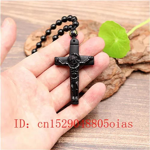 Натуральный черный обсидиан крест кулон бусы ожерелье модное очарование