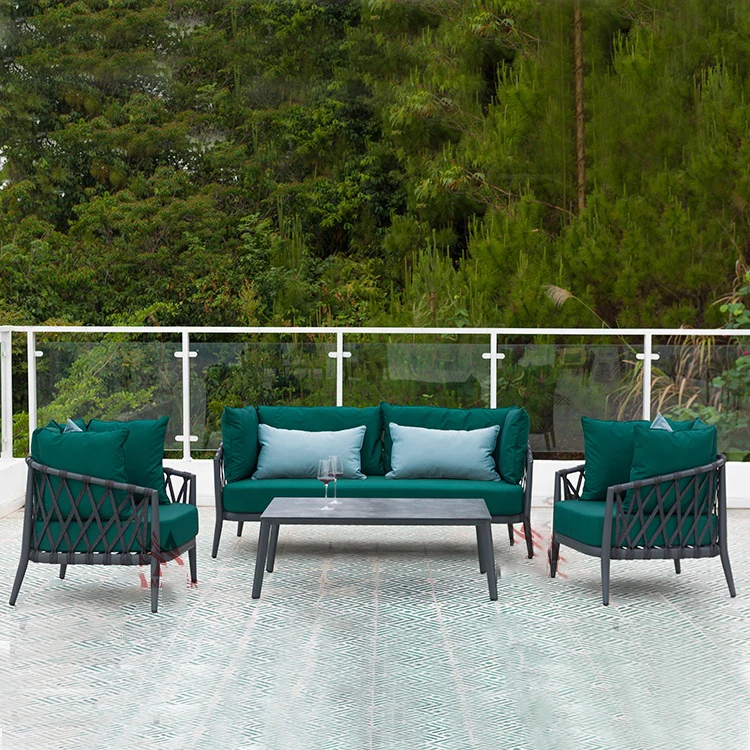 

Modern Outdoor Garden Rope Woven Sofa Plastic PE Rattan Wicker Patio Livingroom Chairs Couch Conversation Corner Sectional Sofa