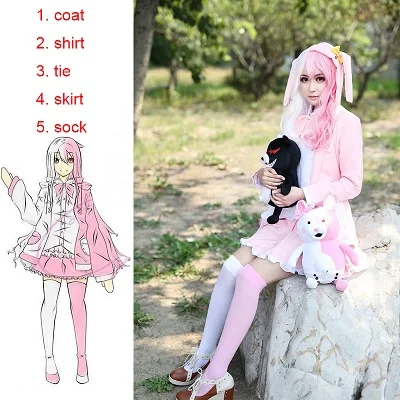 Costume Аниме данганронпа 2 Danganronpa 2 Goodbye despair Косплей Костюм мономи Униформа розовый белый наряд женское платье(пальто рубашка юбка с галстуком носки - Цвет: Costume