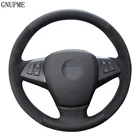 Рука сшитый чехол рулевого колеса автомобиля s Мягкий черного цвета из натуральной кожи и замши чехол рулевого колеса автомобиля для BMW X5 E70 2006-2013
