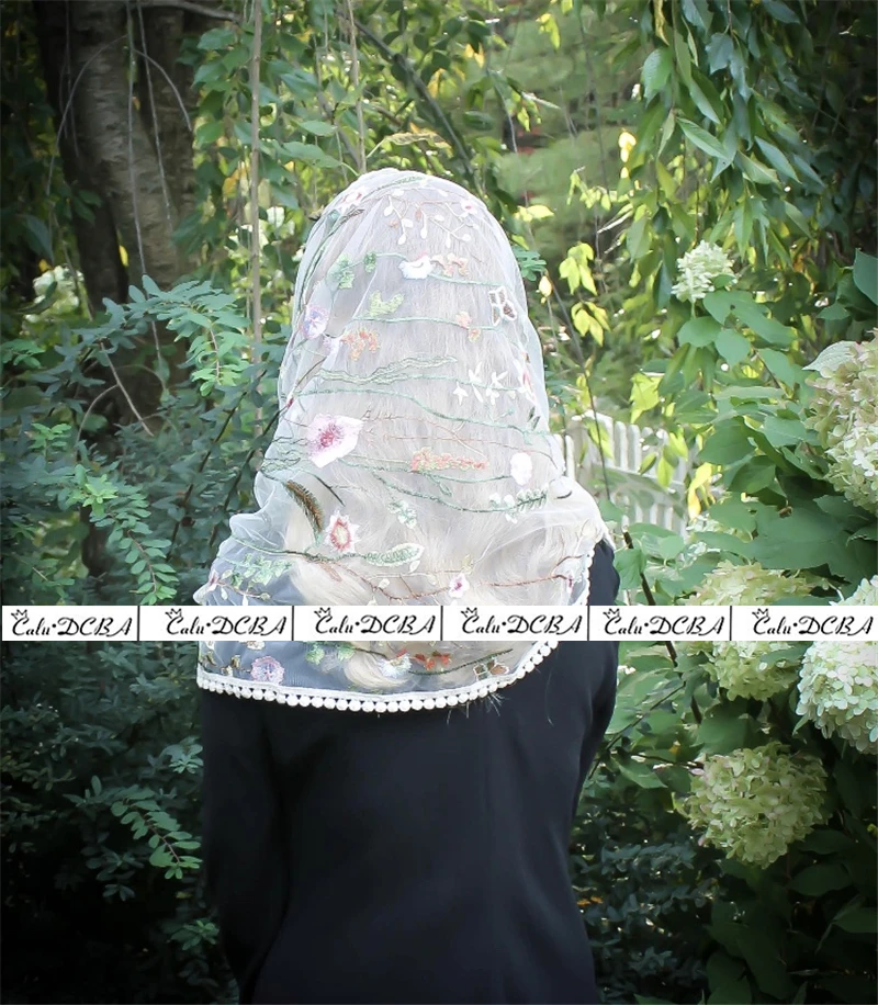 2020 Цвет слоновой кости синий черный католическая вуаль мусульманская элегантная