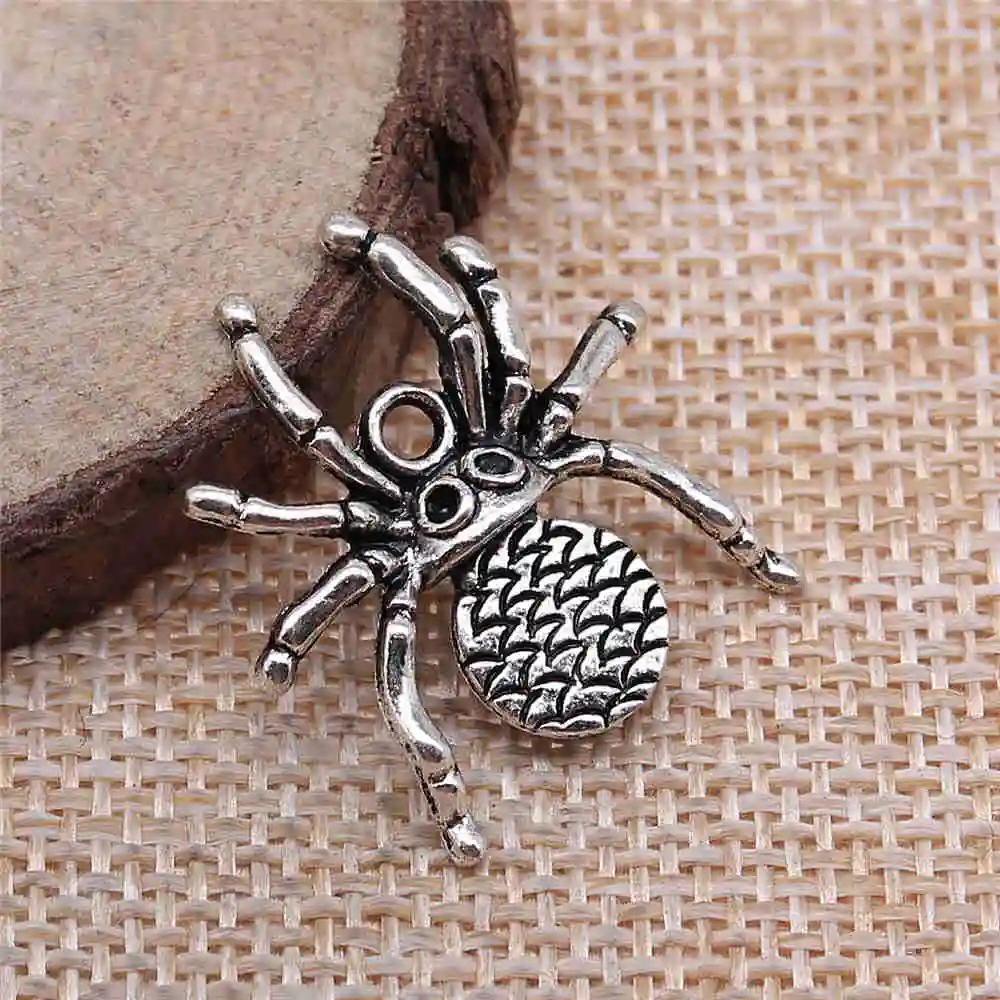 

Handmade Pendants For Jewelry Accessories 8pcs Spider Charms 24x24mm Antique Silver Plated