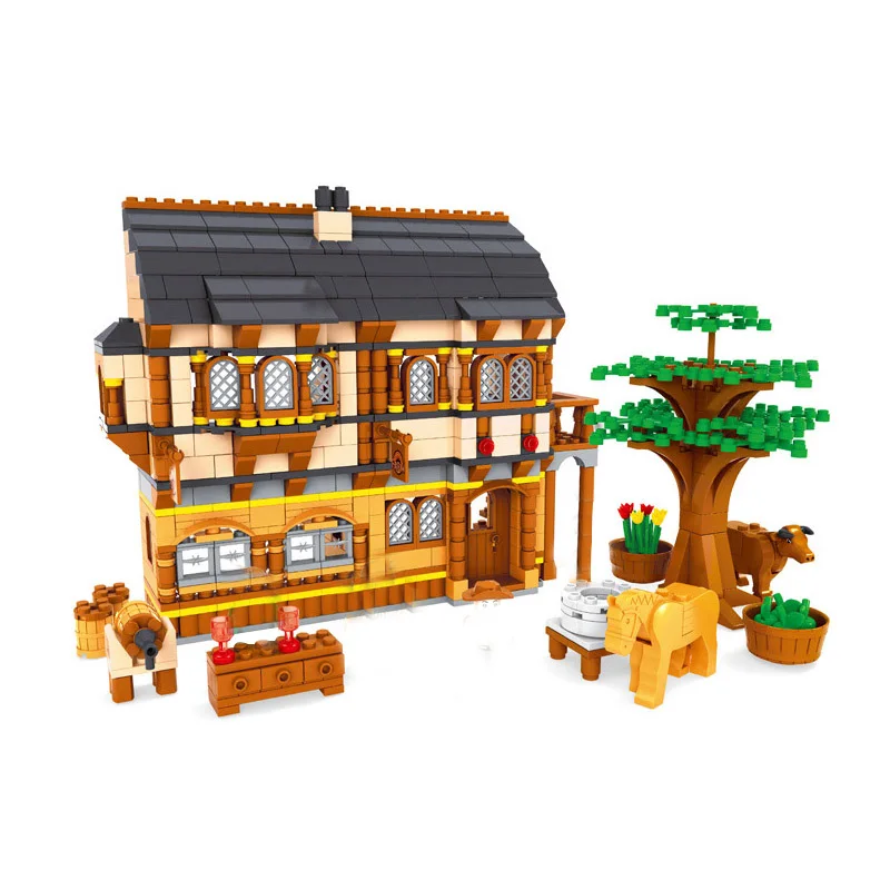 Ферма комбайн деревня рынок модель строительные блоки лошадь карета фермер