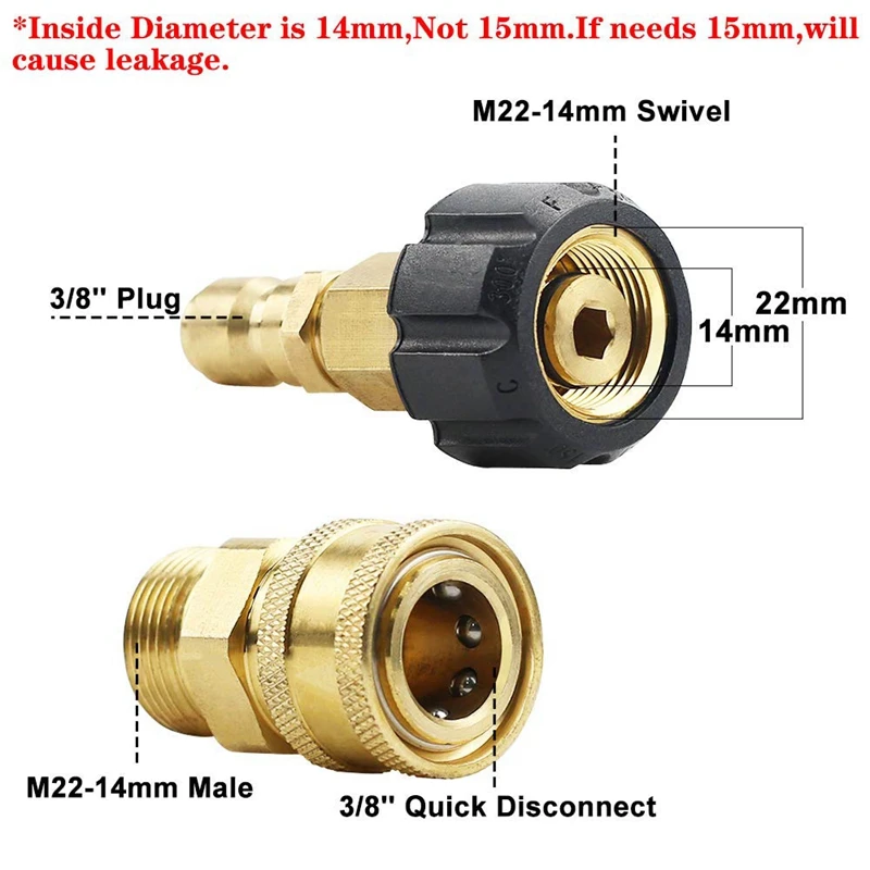 

Pressure Washer Adapter Set, Quick Connector, M22 14mm Swivel To M22 Metric Fitting,M22-14 Swivel + 3/8 Inch Plug, 3/8 Inch Quic