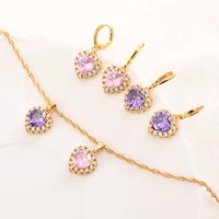 gold color new woman fashion cute heart jewelry sets high quality pink purple crystal zircon hot selling jewelry