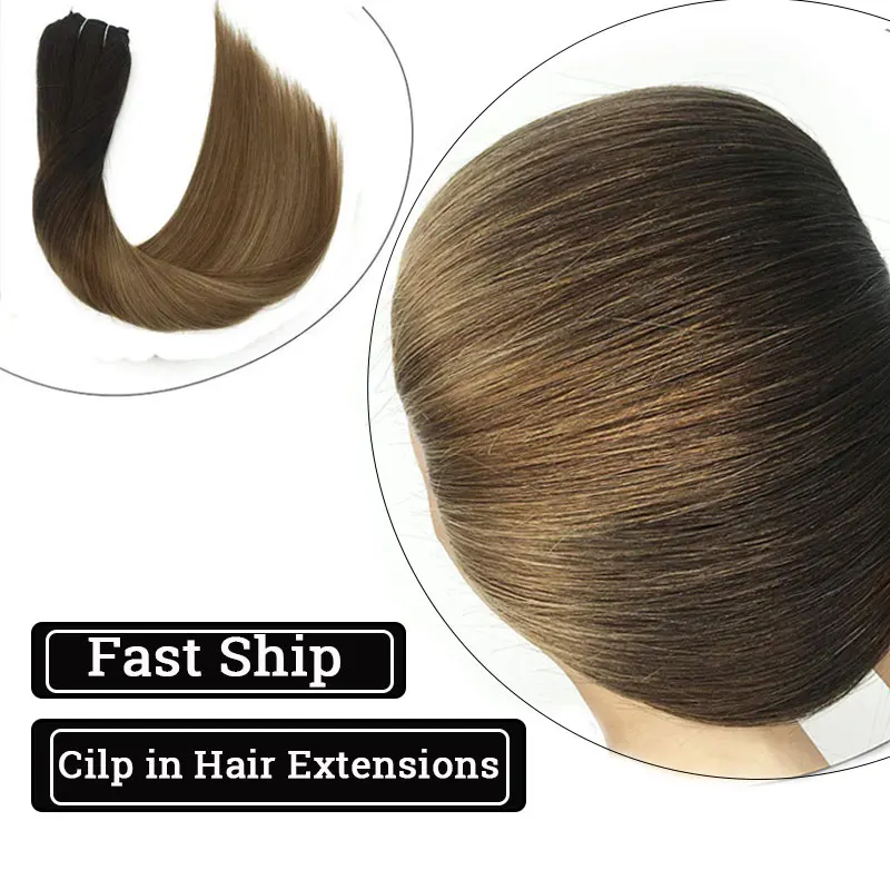 Зажим в Пряди человеческих волос для наращивания Волосы Remy натуральный черный