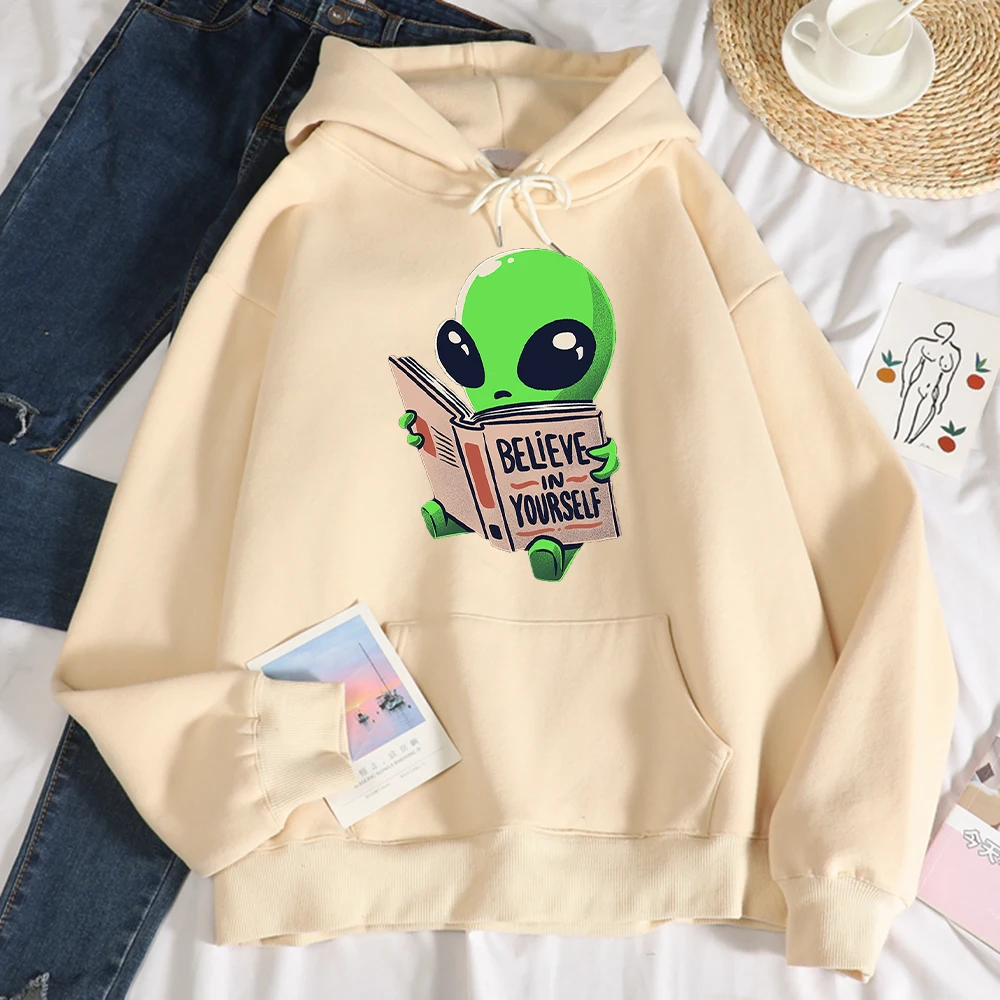 

Believe In Yourself Prints Sweatshirts Female Hip Hop Fleece Hoodies Autumn Warm Oversize Hoodie Casual Loose Sportswears Unisex