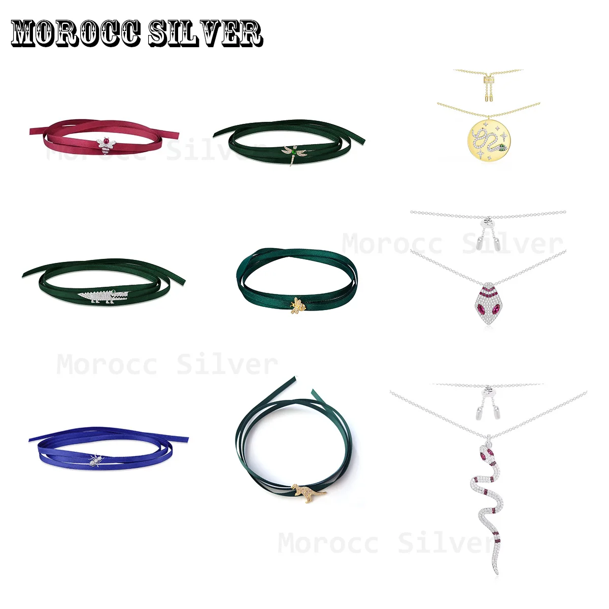 

S925 Silver Jewelry, High Quality Charm Jewelry, 1:1 Reproduction, Colorful Ribbon, Dragonfly Necklace And Bee Dinosaur Necklace