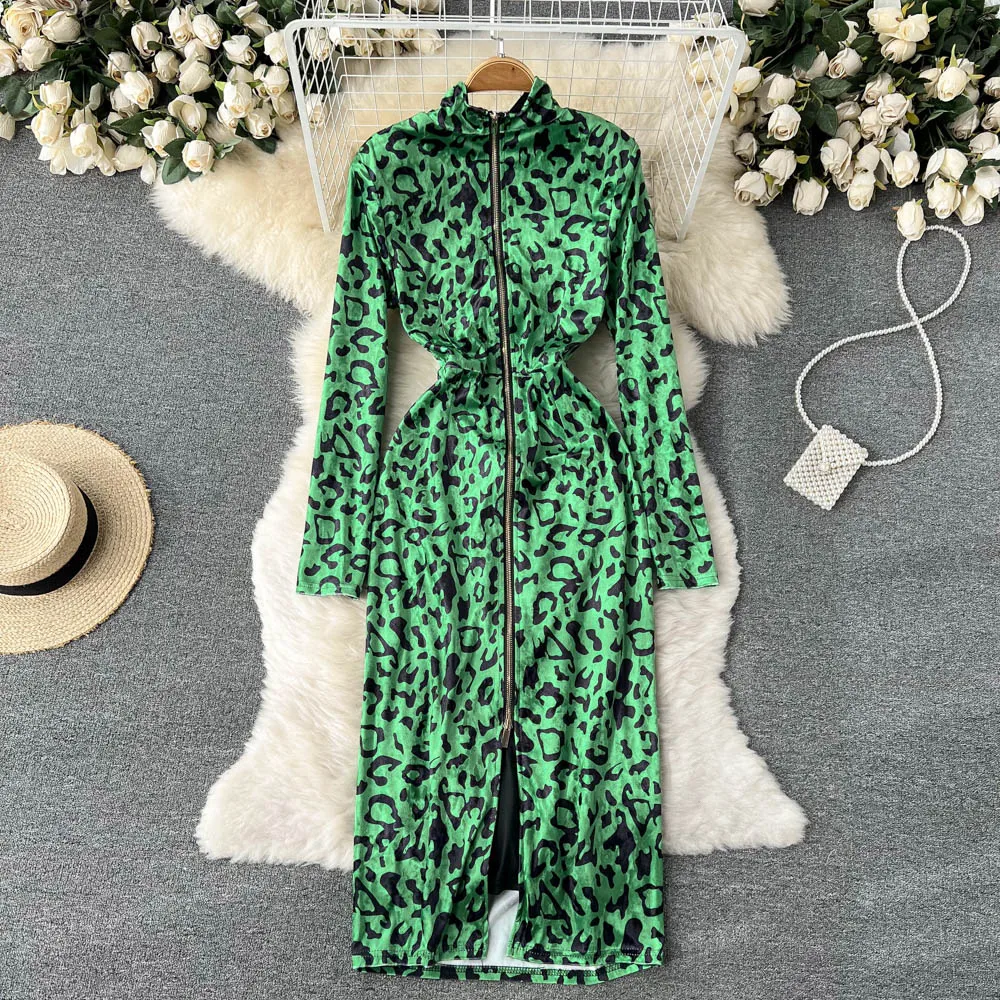 VANOVICH European and American Fashion Design Sense Is Thin Temperament Velvet Leopard Print Dress 2022 Spring Autumn New | Женская