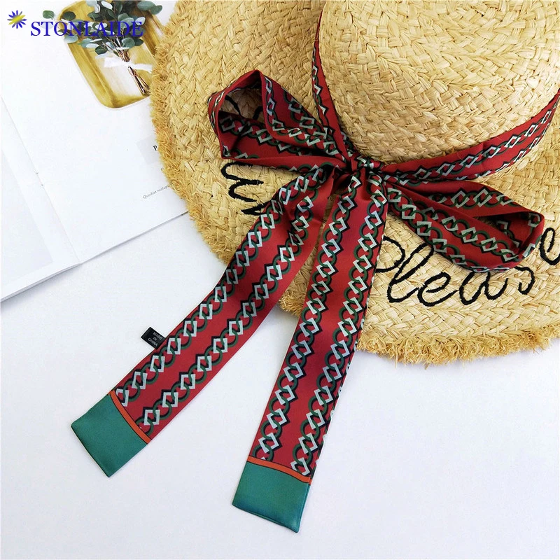 

New Japanese Scarf 5X200CM Small Long Satin Silk Scarf For Women Fashion Double Printing Women's Neckerchiefs Hair Nands Belts