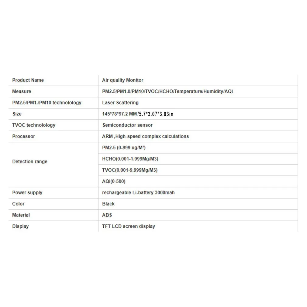 

DM73A Air Quality Detector 4.3 Inch TFT LED Digital Screen Portable Laser PM2.5 PM1.0 PM10 HCHO TOVC AQI Detector Gas Analyzer
