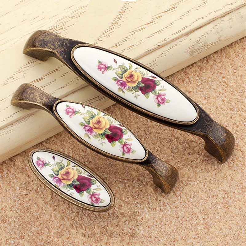 Ручки из металлического сплава винтажные керамические ручки с сельским цветком