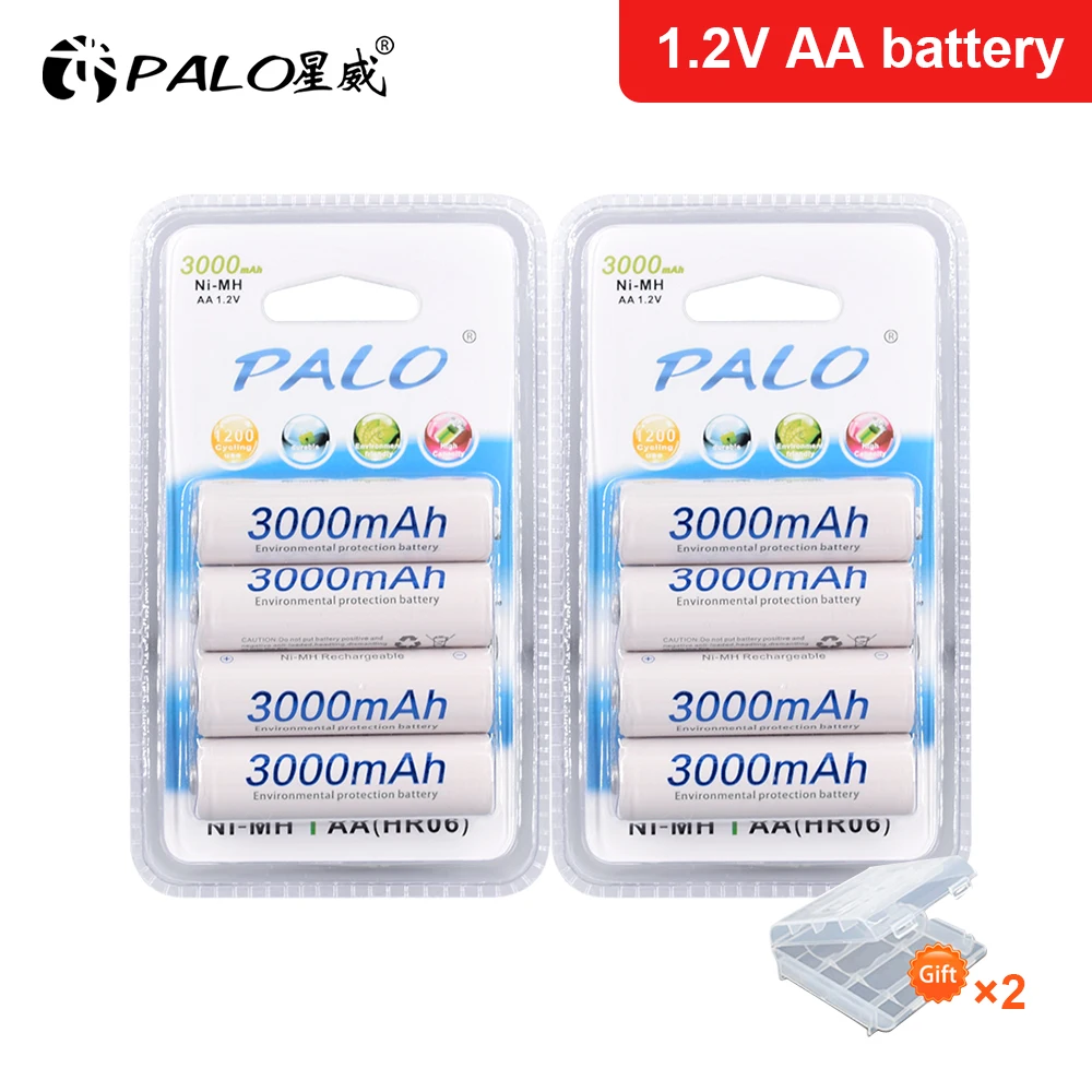 

8pcs/2card PALO AA Rechargeable Battery AA NiMH 1.2V 3000mAh Ni-MH 2A Pre-charged Bateria Rechargeable Batteries for Camera