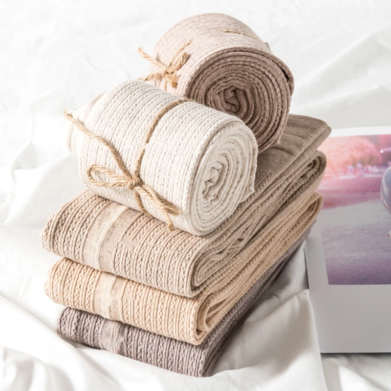 Женские зимние шерстяные трикотажные колготки хлопковые Полосатые чулки яркие