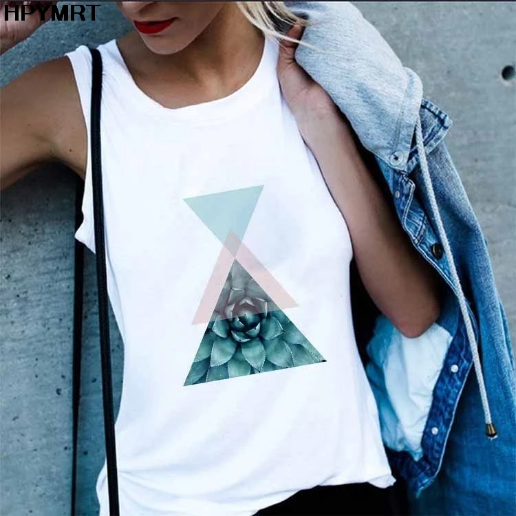 

Fashion Casual Ladies Abstract geometric figures Print Tank Tops Women Harajuku Cute Sexy Loose Large Size Sleeveless Ladies Top