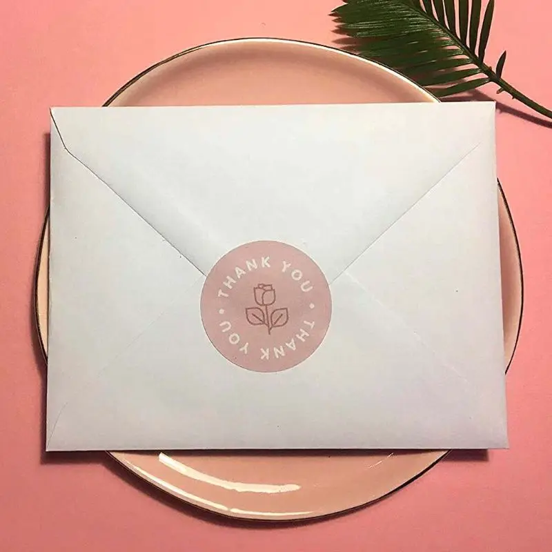 

W3JA 500pcs/roll 1inch Rose Thank You Sticker Seal Labels for Baking Packages Handmade Scrapbooking Decoration Stationery